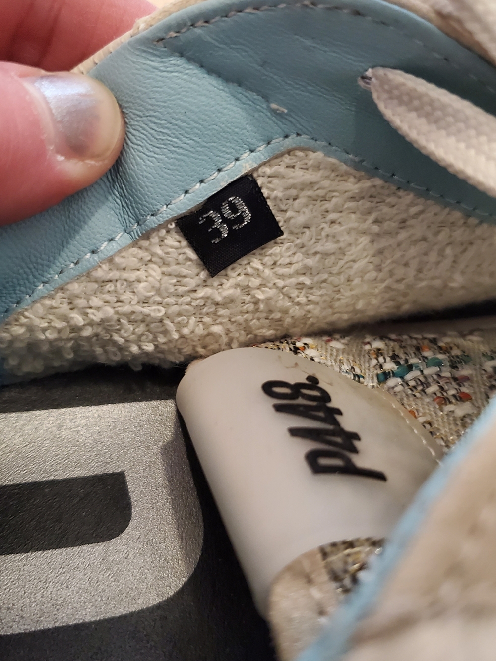 P448 White and Light Blue Low-Top Lace-Up Sneakers - Picture 3 of 5